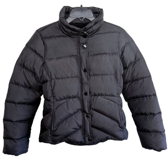 J. Crew Down Feather Hooded Puffer Jacket Black Warm Sherpa Lined Sz Small - Picture 1 of 13